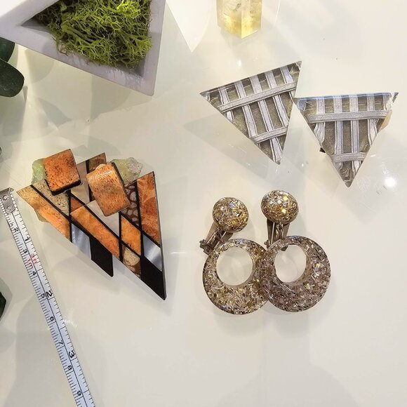 Vintage Lot of 80s/90s Geometric Clip-on Earrings - Picture 12 of 12